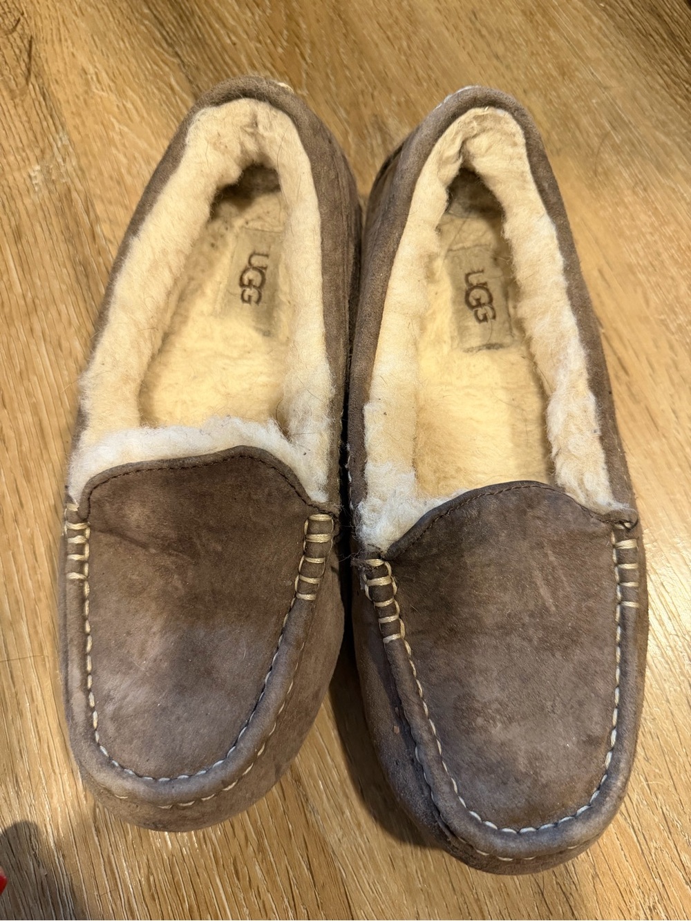 UGG women’s Brown Suede Shearling Moccasin Slippers